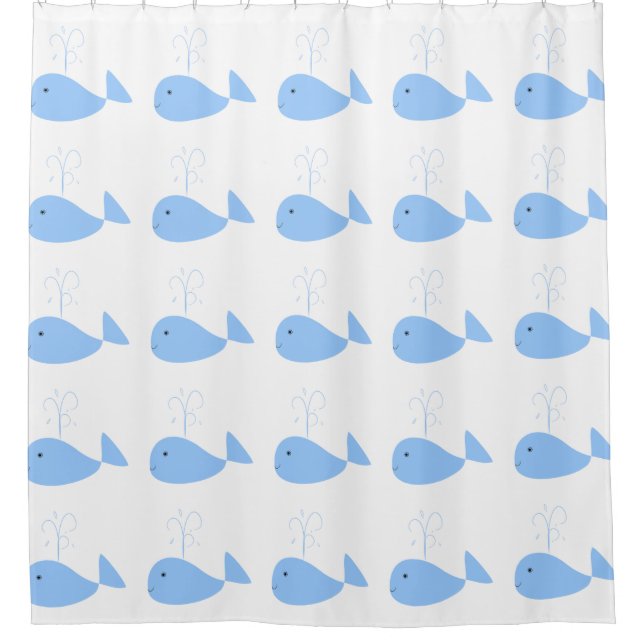 Cute Beach Fish Cartoon Blue Whale Kids Colours Shower Curtain (Front)