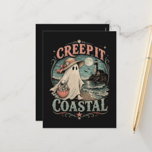 Cute Beach Ghost Spooky Coastal Halloween Holiday Postcard