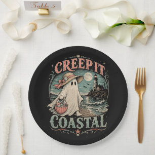 Cute Beach Ghost Spooky Coastal Halloween Paper Plate