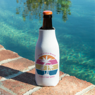 Cute Beach Girls Trip Palm Trees Custom Pink Bottle Cooler