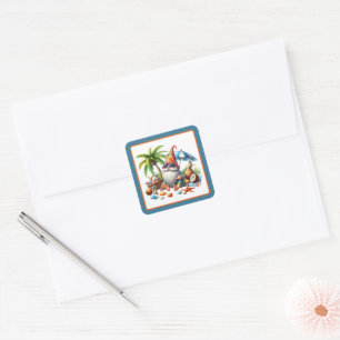 Cute beach gnome party square sticker