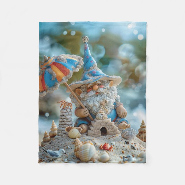 Cute beach gnome with an umbrella fleece blanket (Front)