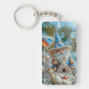 Cute beach gnome with an umbrella key ring