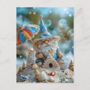Cute beach gnome with an umbrella postcard