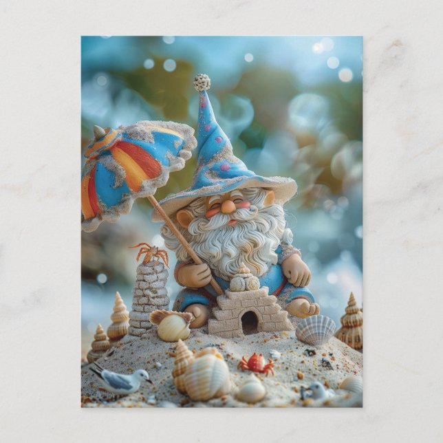 Cute beach gnome with an umbrella postcard (Front)