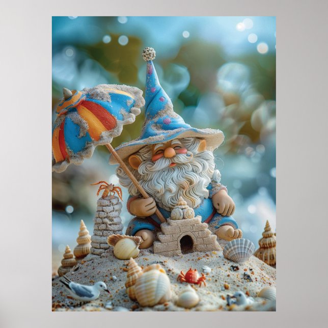 Cute beach gnome with an umbrella poster (Front)