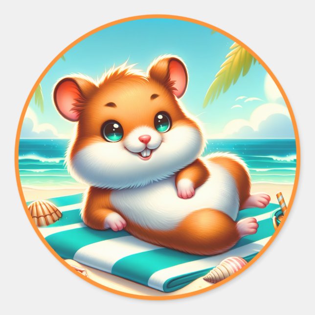 Cute beach hamster lovers classic round sticker (Front)
