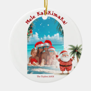 Cute Beach Hawaii Mele Kalikimaka Christmas Photo Ceramic Tree Decoration