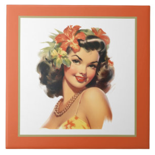 Cute beach Hawaiian lady  Tile