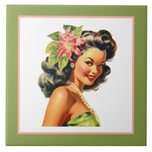 Cute beach Hawaiian lady  Tile