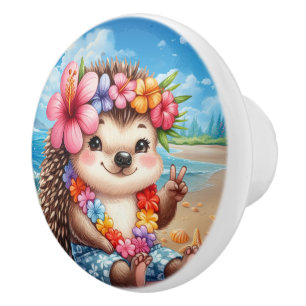 Cute beach hedgehog lovers ceramic knob