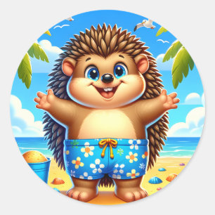 Cute beach hedgehog lovers classic round sticker