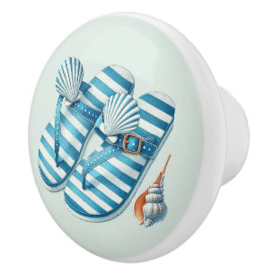Cute beach house flip flops ceramic knob