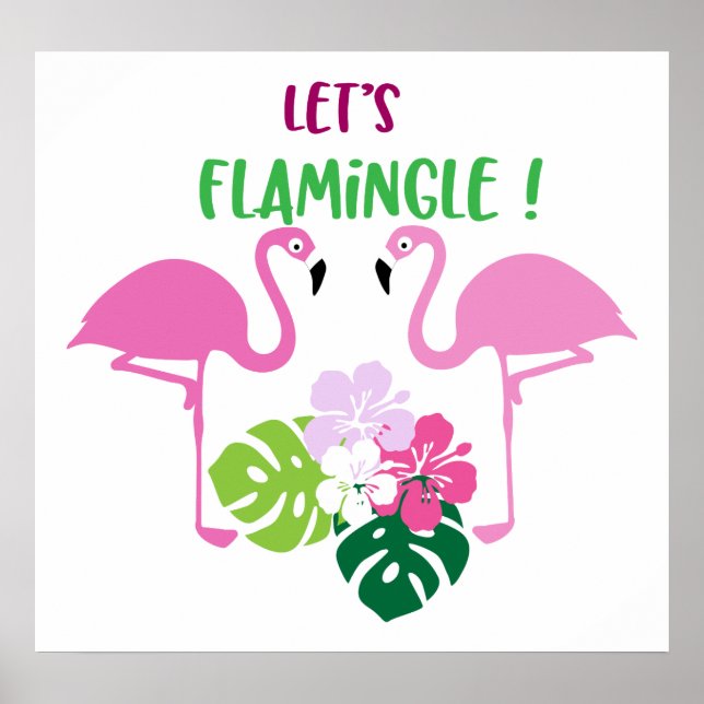 Cute beach house let's flamingo poster (Front)