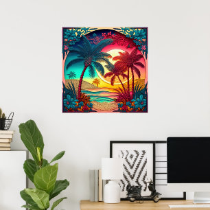 Cute beach house palm tree poster