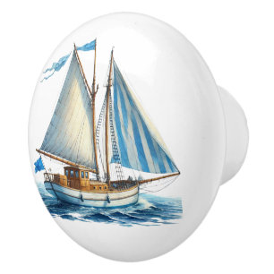 Cute beach house sailboat ceramic knob