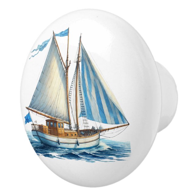 Cute beach house sailboat  ceramic knob (Right)