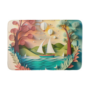Cute beach house scene  bath mat