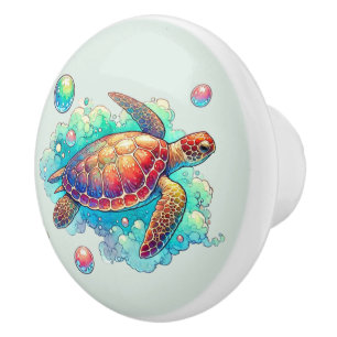 Cute beach house sea turtle ceramic knob