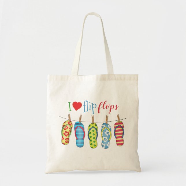 Cute Beach I Love Flip Flops Cute Girly Heart Tote Bag (Front)
