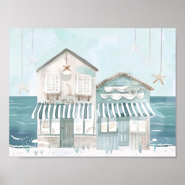 cute beach illustration watercolor style poster (Front)