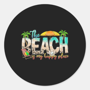 Cute Beach Is My Happy Place Tee For Men Women Classic Round Sticker