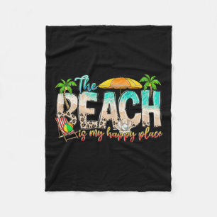 Cute Beach Is My Happy Place Tee For Men Women  Fleece Blanket