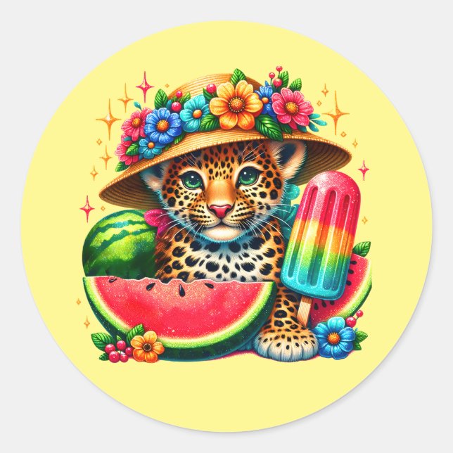 Cute beach leopard lovers classic round sticker (Front)