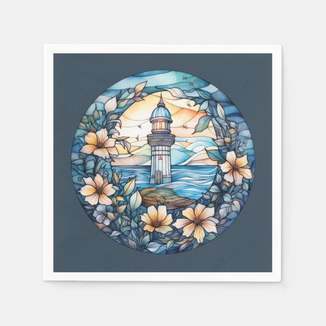Cute beach lighthouse lovers party napkin (Front)