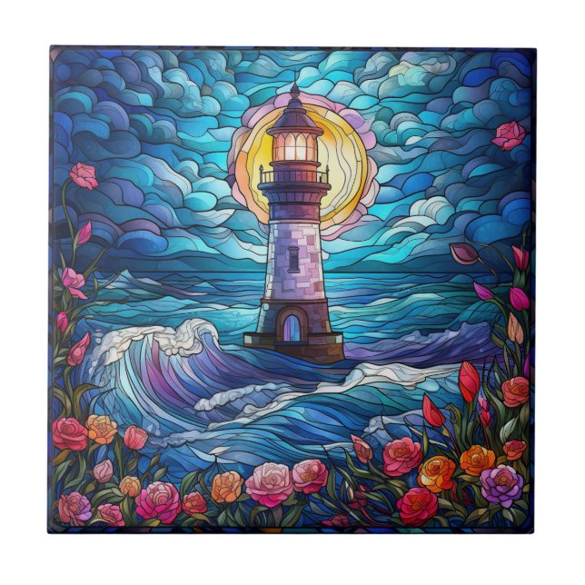 cute beach lighthouse lovers  tile (Front)
