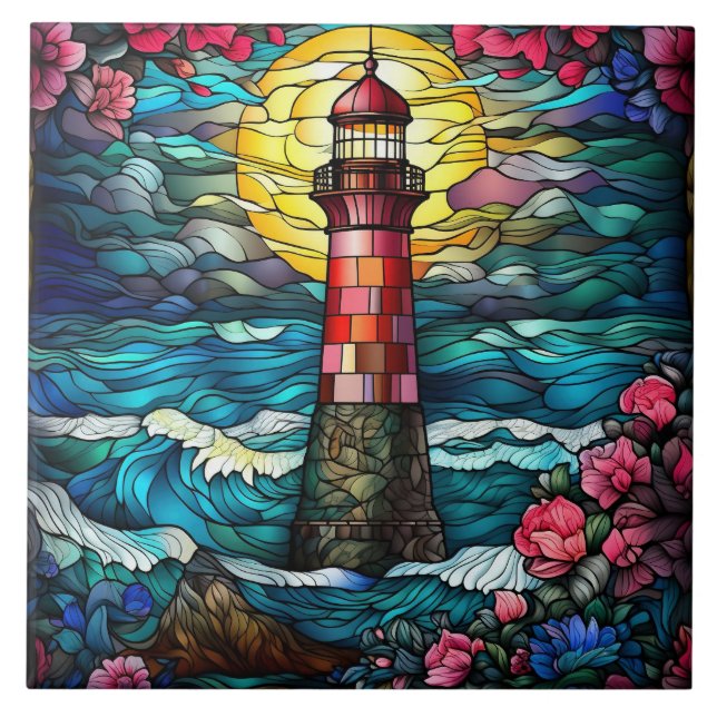 cute beach lighthouse lovers  tile (Front)