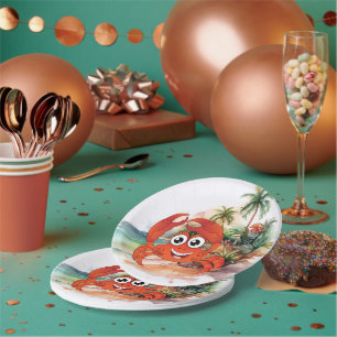 cute beach lobster boil party paper plate