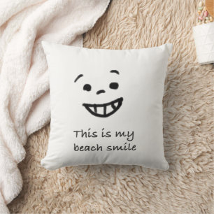 Cute Beach Lover Smile Doodle Face Text Design Cushion