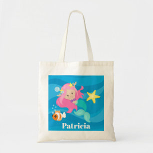 Cute Beach mermaid add name tote