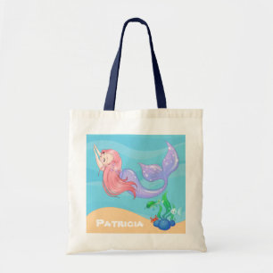 Cute Beach mermaid add name tote bag