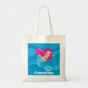 Cute Beach mermaid add name tote bag