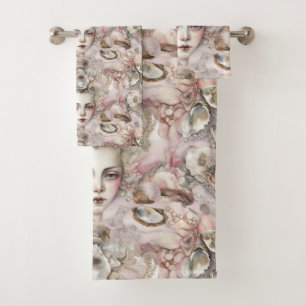 cute beach mermaid shells pearls bath towel set