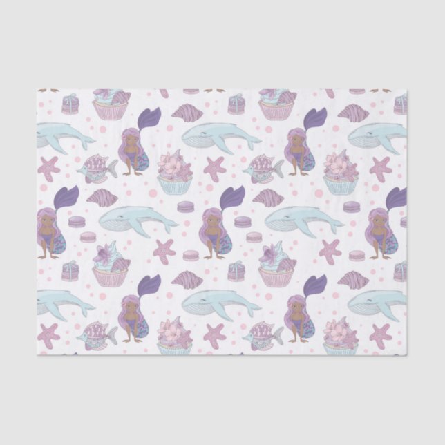 cute beach mermaid tiled party tissue paper (Front)