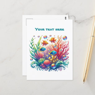 Cute beach ocean fish add text  postcard