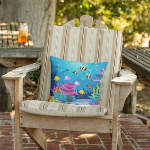 cute beach ocean fish scene cushion