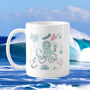 cute beach octopus add monogram coffee mug