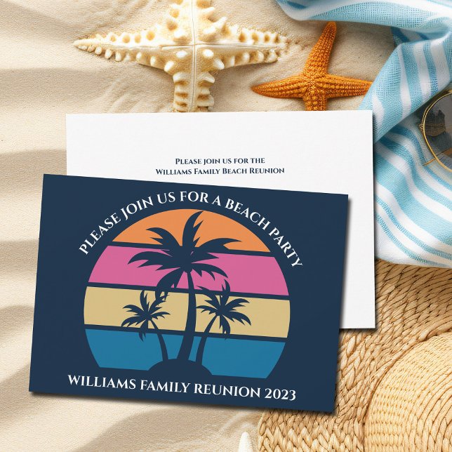 Cute Beach Palm Tree Tropical Family Reunion Party Invitation (Creator Uploaded)