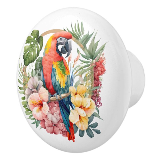 Cute beach parrot flowers  ceramic knob (Right)