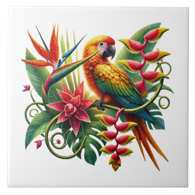 Cute beach parrot lovers  tile (Front)