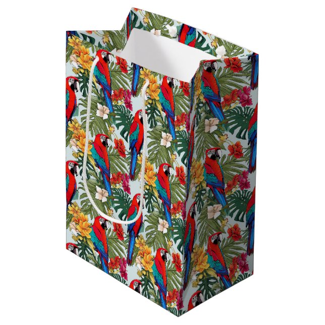 Cute beach parrots tropical pattern  medium gift bag (Front Angled)