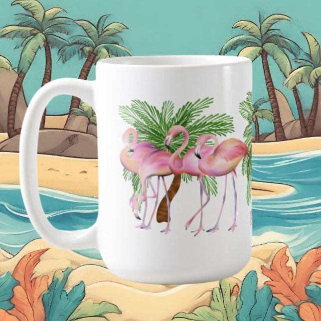 cute beach pink flamingo add name coffee mug (Creator Uploaded)