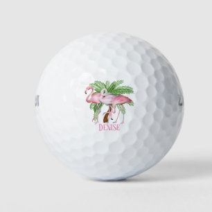 cute beach pink flamingo add name Golf Balls