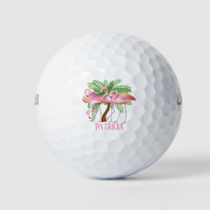 cute beach pink flamingo add name Golf Balls