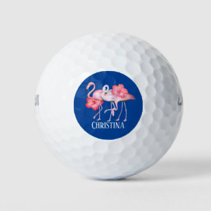 cute beach pink flamingo add name golf balls