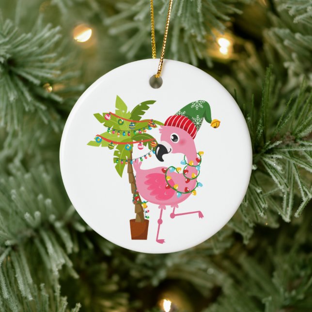 cute beach pink flamingo add sentiment  ceramic tree decoration (Tree)